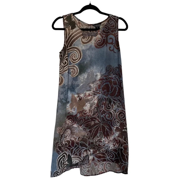 CITRON Santa Monica Tank Dress Blue Brown Silk Size Medium Vintage - Picture 1 of 5